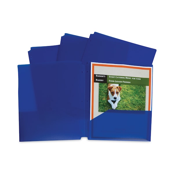 Two-Pocket File Folder, Poly, 3 Hole, Blue, PK25